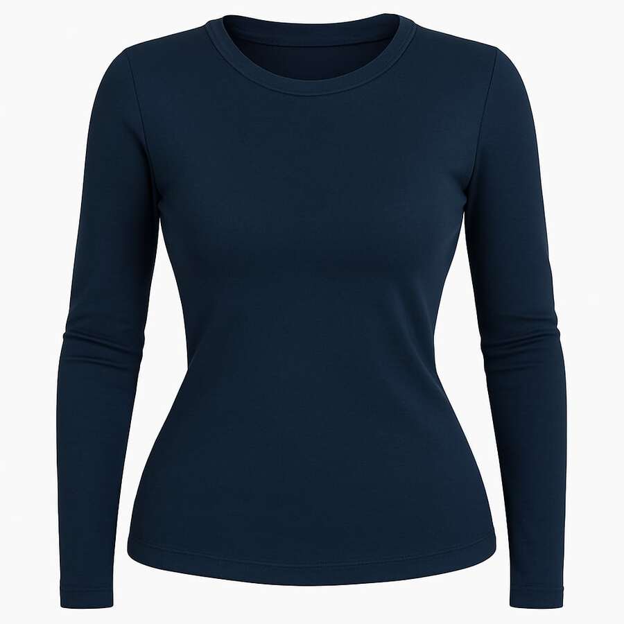 Women's Basic Long Sleeve Cotton Blouse - 藏蓝色 - 查看 1