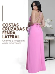 Plain Long Dress Slit Cross Back Adjustable Straps Party Wedding Bridesmaid GuestSimpleCasualCuteElegantSexyBohoVintageClothCrossoverZipperLong Dress Bare BackBeachNightWeddingBaby ShowerFormal & EveningPhotoshootSummer - 淺粉色 - 查看 3