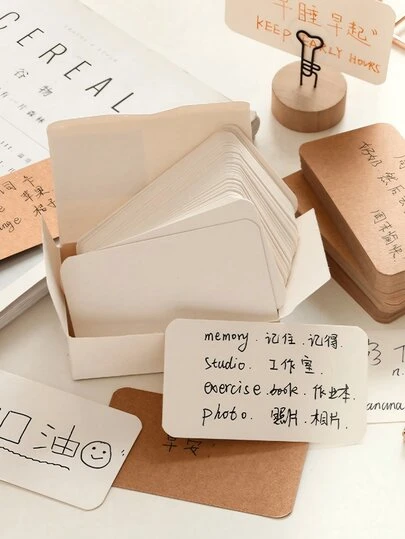 1张牛皮纸板书签留言卡，圆角空白卡，白色加厚纸板，英文单词卡，明信片，DIY手绘涂鸦卡，拼音英文单词卡，单词卡，适用于学校办公文具学习。