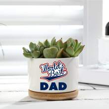 1pc Father's Gift - "World's Best DAD" - Dad, I Love You, Unique Birthday Gift For Father From Daughter/Son, Ceramic Plant Pot With Bamboo Tray, Father's Day Gift For Plant Lover Dad (Plants Not Included)