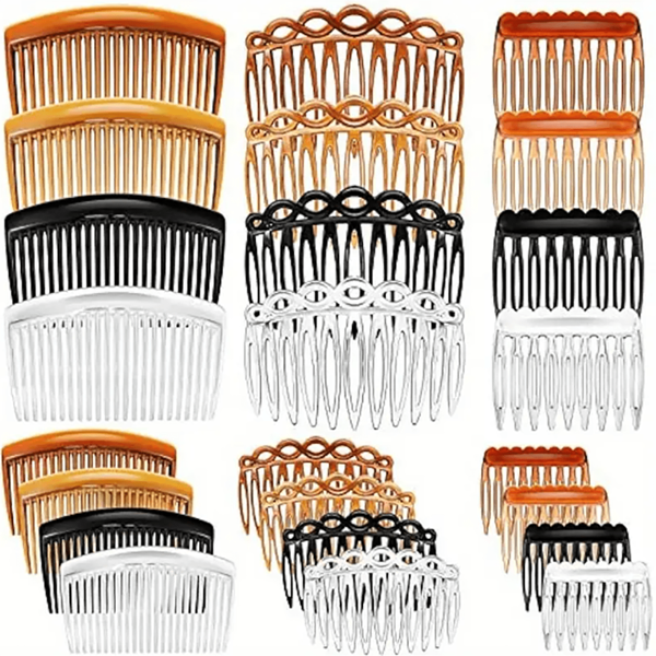 24/6pcs (9 Teeth + 11 Teeth + 23 Teeth) 3 Styles 4 Colors, 2pcs Each, Plastic Hair Comb Set, Hairstyle Side Comb Set, Plastic Twist Combs & Hair Clips For Girls & Women
