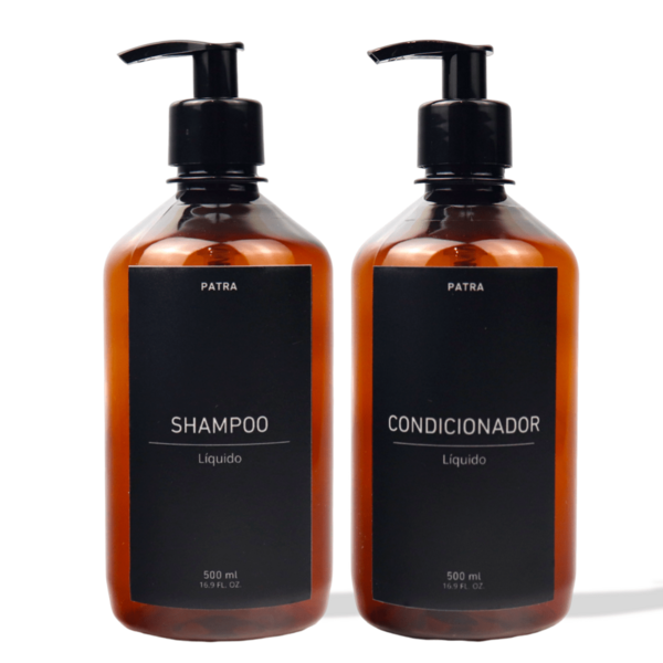 frasco para shampoo e condicionador 500ml ambar kit 2pçs para banheiro