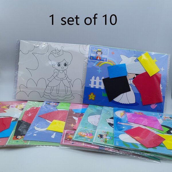 1 set di 10 fogli di adesivi in EVA fatti a mano per bambini, con stickers biadesivi e disegni, vari motivi, materiale per attività creative e fai-da-te educative di puzzle e adesivi per bambini e bambine