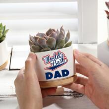 1pc Father's Gift - "World's Best DAD" - Dad, I Love You, Unique Birthday Gift For Father From Daughter/Son, Ceramic Plant Pot With Bamboo Tray, Father's Day Gift For Plant Lover Dad (Plants Not Included)