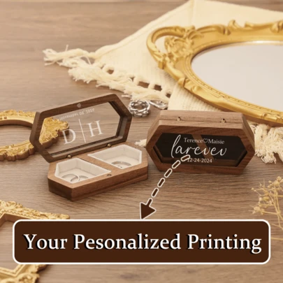 Caja personalizada para anillos de boda, portador de anillos de madera de doble ranura, soporte de anillos con impresión UV, caja para portador de anillos, estuche para anillos de compromiso y ceremonia de boda, caja para anillos personalizada, caja para portador de anillos, estuche de madera para anillos, caja para anillos de boda para ceremonia de boda, caja personalizada, regalo ideal para ella, cocina, comedor, baño, sala de estar, dormitorio, escuela, oficina, salón de té, hogar, jardín, vuelta al colegio, romance delicado