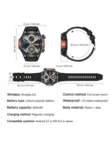 1 pièce Montre connectée sportive de 4,16 pouces pour hommes et femmes, prenant en charge les appels sans fil, la lampe de poche, la fonction d'appel d'urgence SOS, étanche avec suivi de la condition physique