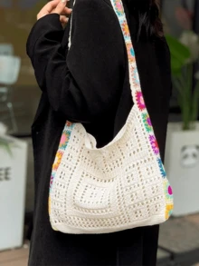 Plecak z siatki tkanej dla kobiet, duża pojemność, 2025 nowy, luźny, dzianinowy, pusty, mały plecak na wakacje na plaży