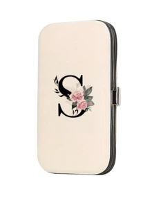 Initial Letter Print Travel Manicure Set, Black Letters A-Y, Mother's Day Gift, Large Capacity Manicure Care Storage Box, Includes Stainless Steel Tools, Ultra Sharp Anti-Splash Nail Clipper Set, Classic Design Grooming Kit Box, Convenient To Carry, Suitable For Travel, Outings, Boarding School And Home Use, Perfect Gift For Wife, Girlfriend, Family, Parents - Beige - View 25