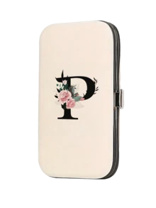 Initial Letter Print Travel Manicure Set, Black Letters A-Y, Mother's Day Gift, Large Capacity Manicure Care Storage Box, Includes Stainless Steel Tools, Ultra Sharp Anti-Splash Nail Clipper Set, Classic Design Grooming Kit Box, Convenient To Carry, Suitable For Travel, Outings, Boarding School And Home Use, Perfect Gift For Wife, Girlfriend, Family, Parents - Beige - View 12