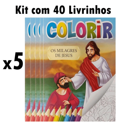 40 Livrinhos Colorir Histórias da Bíblia - 5 Kits com 8 Títulos Repetidos (Atacado - Igreja)