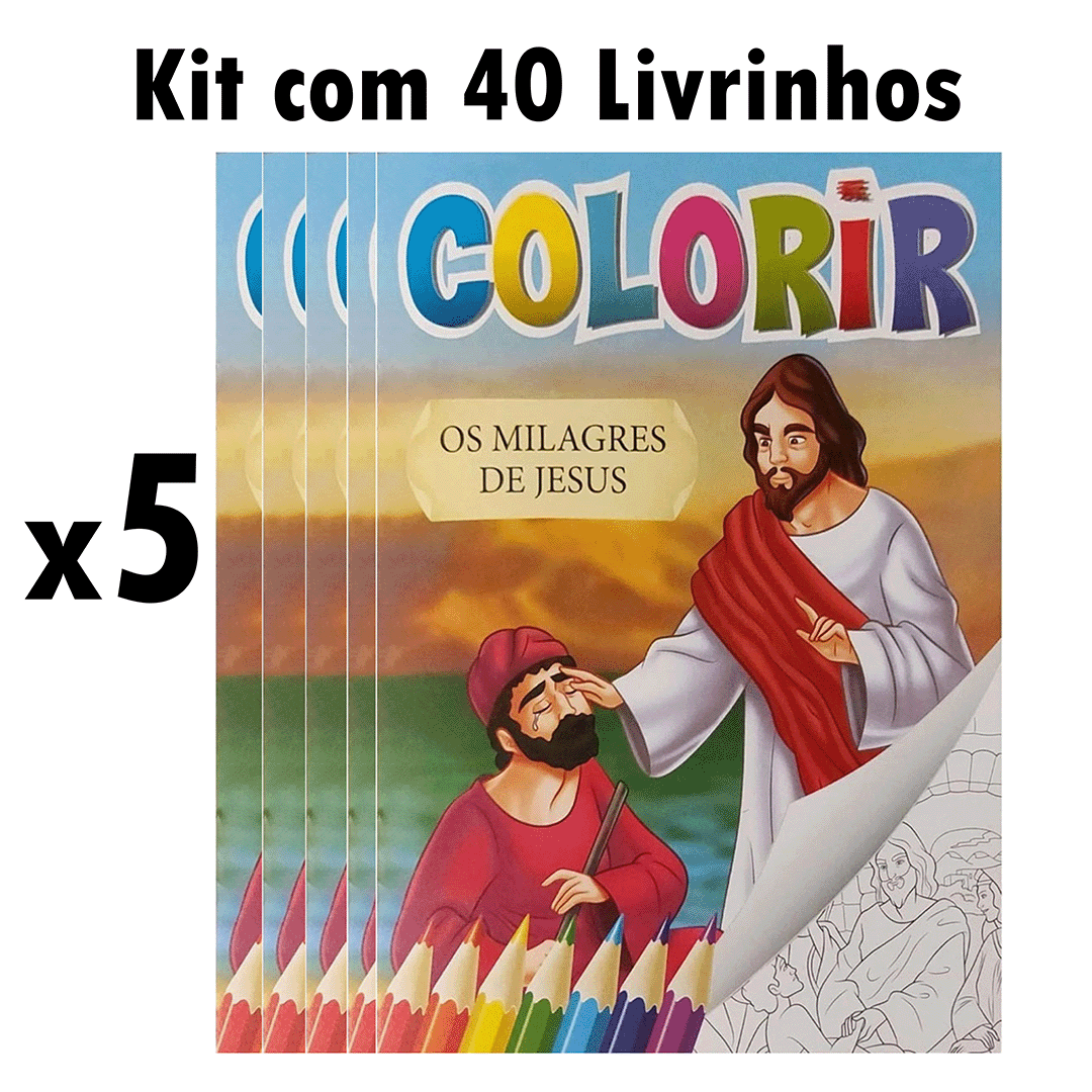 40 Livrinhos Colorir Histórias da Bíblia - 5 Kits com 8 Títulos Repetidos (Atacado - Igreja)