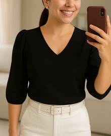 Women's Formal Blouse With Elegant Tailored Sleeves Plus Size - Black - View 6