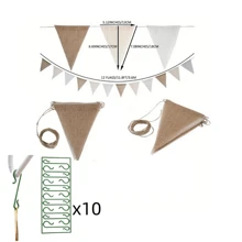 Jutesack Wimpelkette - 3,6 m mehrfarbige Dreieck Wimpel, universelle Urlaubs-Gartenwimpelkette für Hochzeit, Geburtstag, Verlobung, Ostern, Abschluss, Boho-Party Dekorationen, Bridal-Shower, Party Hintergrund Dekorationen, Wohndekoration, Geschenke (12 Flaggen) Wandteppich Raumdekoration Geburtstagsdekorationen
