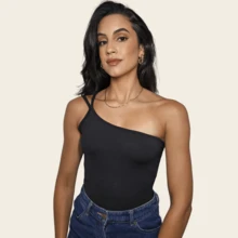 Women's One Shoulder Tank Top Strapless Top Tube Top Suplex Blouse Y2k Fashion Gringa Strappy Casual Party Knitted Asymmetrical - 黑色 - 查看 4