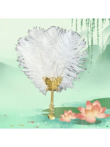 1 pieza Abanico de mano vintage con plumas, accesorio para vacaciones, abanico para cosplay, accesorio de fotografía, regalo, decoración de fiestas, todo el año