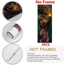Juego de 3 impresiones de arte en lienzo de mujeres africanas, estilo clásico art déco - con o sin marco, pósteres de arte mural moderno, decoración de pared de tinta colgante, orientación retrato, uso interior/exterior, ideal para sala de estar, dormitorio, comedor - pósteres de alta calidad y resistentes a la decoloración