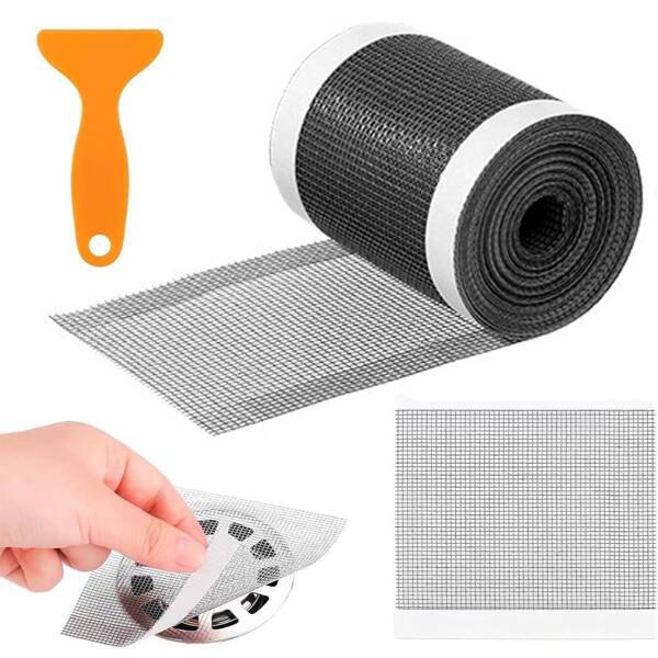 1 rollo de etiquetas autoadhesivas de tira larga para drenaje de piso, etiquetas enrolladas para drenaje de piso, filtros ajustables anti-obstrucción de cabello, rejillas de drenaje de piso, filtros de rejilla de drenaje de piso