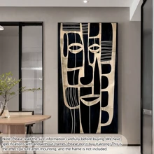 1 Stück großes Leinwandbild, modernes afrikanisches Maskendesign, modernes Wandkunstplakat, Schwarz & Weiß mit goldfarbenen Akzenten, mit oder ohne Rahmen, Heimdekoration für Wohnzimmer oder Schlafzimmer, Modedesign, Wanddekor für