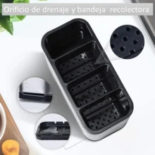 Organizador de Cubiertos de Acero Inoxidable, drenaje de plástico, soporte de almacenamiento Servicio Utensilios Cocina Plateado Diseño Funcional para tu Cocina - Transparente - Ver 6