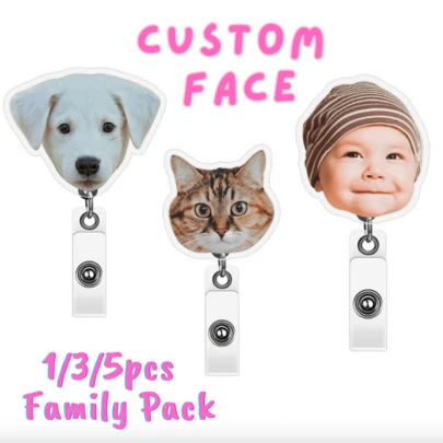 맞춤형 1/3/5개 개폐식 ID 배지 홀더 - 맞춤형 얼굴 카드, 간호사 의사 배지 릴, 쉬운 식별을 위한 사무용품 개학, 크리스마스 장식, 크리스마스 선물, 맞춤형 장식이 있는 아크릴 키 링