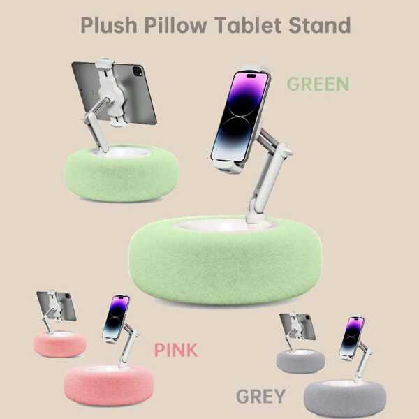 Support de téléphone/tablette universel en peluche de 33 cm, réglable, tournant à 360°, avec base pliable, support doux pour le lit, le canapé et regarder des vidéos, compatible avec , téléphones Android, cadeau pour anniversaire, famille, amis, accessoire de téléphone