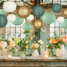 15 Peças Decorações de Lanternas de Papel Redondas Douradas/Marfim/Verde Sálvia, Lanternas de Papel Suspensas para Festa Rústica, Chá de Panela, Casamento, Suprimentos de Festa de Aniversário Verde Sálvia