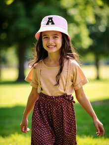 1pc A-Z Letter Bucket Hat, Unisex Baby Sun Protection Hat - Pink - View 3