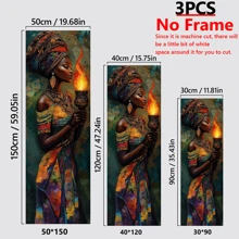 Juego de 3 impresiones de arte en lienzo de mujeres africanas, estilo clásico art déco - con o sin marco, pósteres de arte mural moderno, decoración de pared de tinta colgante, orientación retrato, uso interior/exterior, ideal para sala de estar, dormitorio, comedor - pósteres de alta calidad y resistentes a la decoloración
