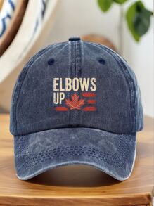 1pc Vintage Washed "Elbows Up" Maple Leaf Pattern Baseball Cap - Unisex, Sun Protection Hat, Adjustable Size, Distressed Look, Casual Outdoor Sports Cap, Suitable For All Seasons, Great Gift For Family And Friends