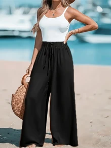 Plus Size Fashionable Women's Casual Solid Color Wide Leg Pants