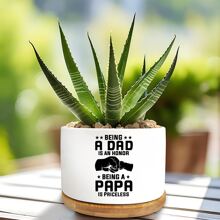 1pc Unique Ceramic Planter Pot With Bamboo Tray - Succulent And Plant Decor Pots With Funny Slogans, Great Gift For Father's Day, Birthday, Christmas, Valentine's Day For Dad, Men, Father, Daughter, Son