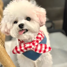 Fashionable INS-Style Colorblock Denim Bow-Tie Pet Bib Scarf, Essential For Adorable Pets