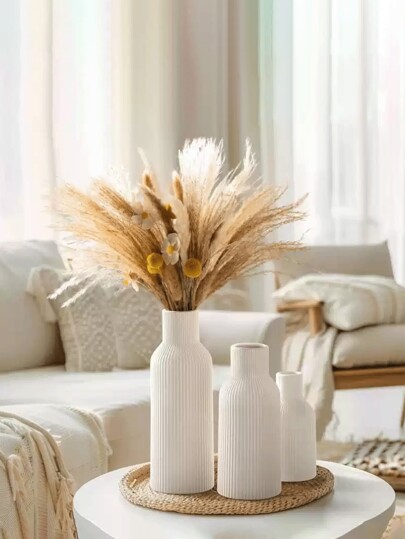 1pc Wit Ceramic Vase, Boho Vases Home Moderne Farmho Vase Pampas Grass, Flowers, ative Centerpieces Wedding Living Room Bedroom Coffee Tafel Shelf Entryway Flower Glass view 3