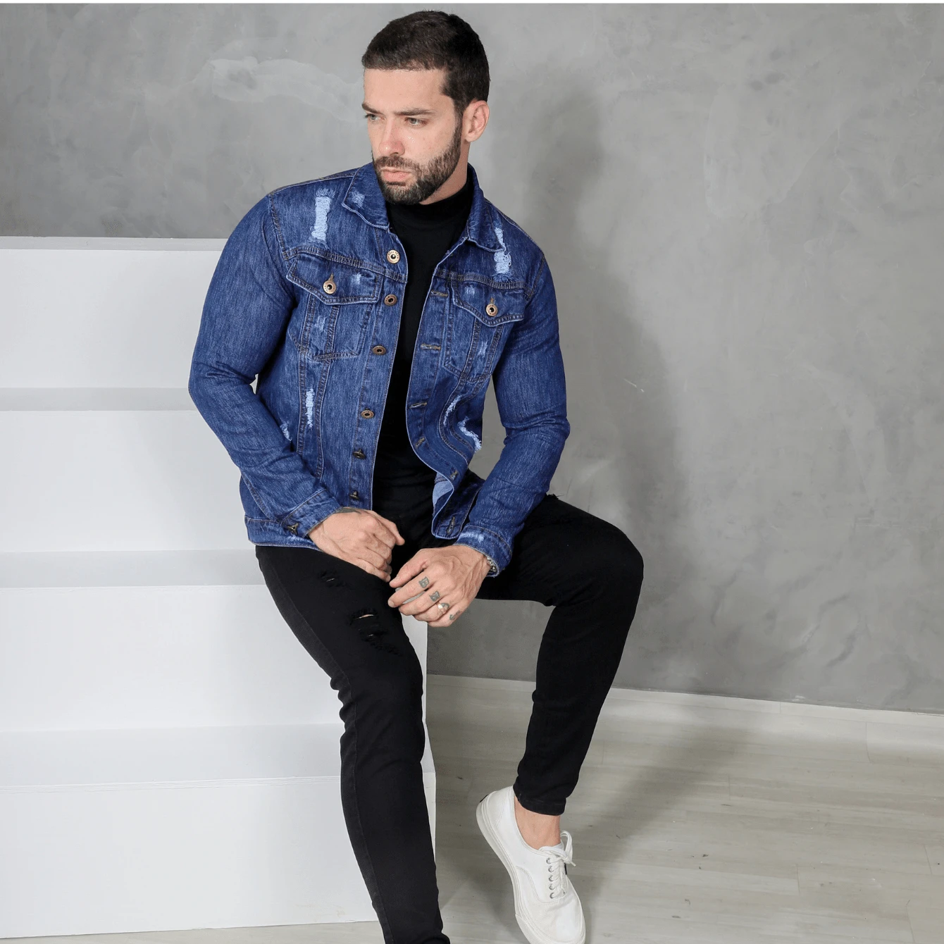 Men's High Quality Winter Premium Denim Jacket - Dark Wash - View 1