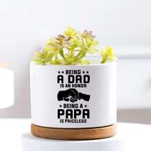 1pc Unique Ceramic Planter Pot With Bamboo Tray - Succulent And Plant Decor Pots With Funny Slogans, Great Gift For Father's Day, Birthday, Christmas, Valentine's Day For Dad, Men, Father, Daughter, Son
