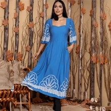 Women's Printed Midi Dress 3/4 Sleeve Loose Dress Women's Evangelical Fashion