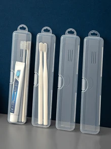 1 pièce Boîte de rangement portable transparente pour brosse à dents, boîte anti-poussière, boîte de rangement pour crayon à sourcils. Boîte de rangement pour brosse à dents de voyage moderne en plastique transparent. Ensemble de support pour brosse à dents et dentifrice de voyage. Rentrée scolaire