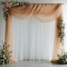 Drapé de voûte en tulle doux couleur or champagne, écharpe de chaise, suspendu au plafond - en polyester, sans plumes, convient pour la Saint-Valentin, les mariages, les anniversaires, les remises de diplômes - décoration polyvalente de fête, convient pour Pâques, Thanksgiving, Nouvel An, fond de décor de fête de remise des diplômes