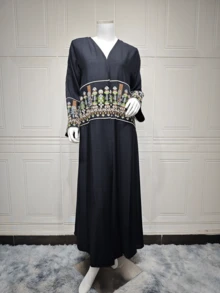 Customized High-End Embroidered Dubai Abaya, Black Open Cardigan Loose Long Robe For Women, Modest Kaftan - Black - View 7