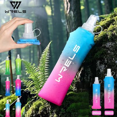 WRELS 1 szt. 150/250 ml/500 ml, gradientowa, stylowa, przenośna, składana i lekka miękka butelka na wodę do biegania, wędrówek i jazdy na rowerze