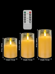 1 件/3 件 LED 蜡烛（带/不带遥控器）、无焰蜡烛、蜡烛加热器、蜡烛灯、3D 移动火焰电池供电蜡烛（不含电池），适用于节日、婚礼、礼物、壁炉、家居装饰（金色，3 英寸 X 4 英寸 5 英寸 6 英寸）