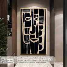 1 Stück großes Leinwandbild, modernes afrikanisches Maskendesign, modernes Wandkunstplakat, Schwarz & Weiß mit goldfarbenen Akzenten, mit oder ohne Rahmen, Heimdekoration für Wohnzimmer oder Schlafzimmer, Modedesign, Wanddekor für