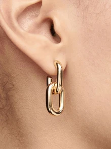 Fashionable Gold Geometric Square Earrings, Women Metal Hoop Jewelry