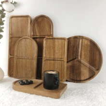 Acacus Wood Rectangular/Elliptical/Circular Trays, Geometric Patterns, Food Safety Service Trays, Dried Fruits, Snacks, Tea - Versatile Home Decoration Accessories, Easter, Halloween, Thanksgiving, St. Patrick's Day, Valentine's Day, Functional Decoration | Classified Design | Outdoor Kitchenware, Gifts - Mocha Brown - View 1