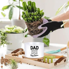 1pc Unique Ceramic Planter Pot With Bamboo Tray - Succulent And Plant Decor Pots With Funny Slogans, Great Gift For Father's Day, Birthday, Christmas, Valentine's Day For Dad, Men, Father, Daughter, Son