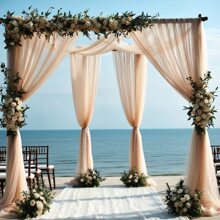 Drapé de voûte en tulle doux couleur or champagne, écharpe de chaise, suspendu au plafond - en polyester, sans plumes, convient pour la Saint-Valentin, les mariages, les anniversaires, les remises de diplômes - décoration polyvalente de fête, convient pour Pâques, Thanksgiving, Nouvel An, fond de décor de fête de remise des diplômes