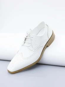 Premium Men's Formal Shoes, Derby Oxfords, Shoes, Lace-Up, Fashionable , Perforated Embroidery Mesh Design, Comfortable, Luxurious, Formal Dress, Wedding, Suitable For Various Occasions, All Season - White - View 2