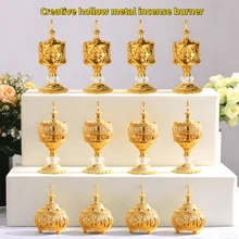 1 pièce/4 pièces Brûle-encens filigrane floral doré, support d'encens en métal ajouré doré de petite/grande taille, brûleur de parfum pour le safran, le santal, accessoires de décoration d'intérieur, ornement de style exotique