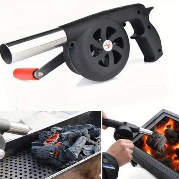 1 Stück Manueller tragbarer Campingkocher-Gebläse für den Außenbereich, tragbares Holzkohle-Grill-Brenner-Zubehör