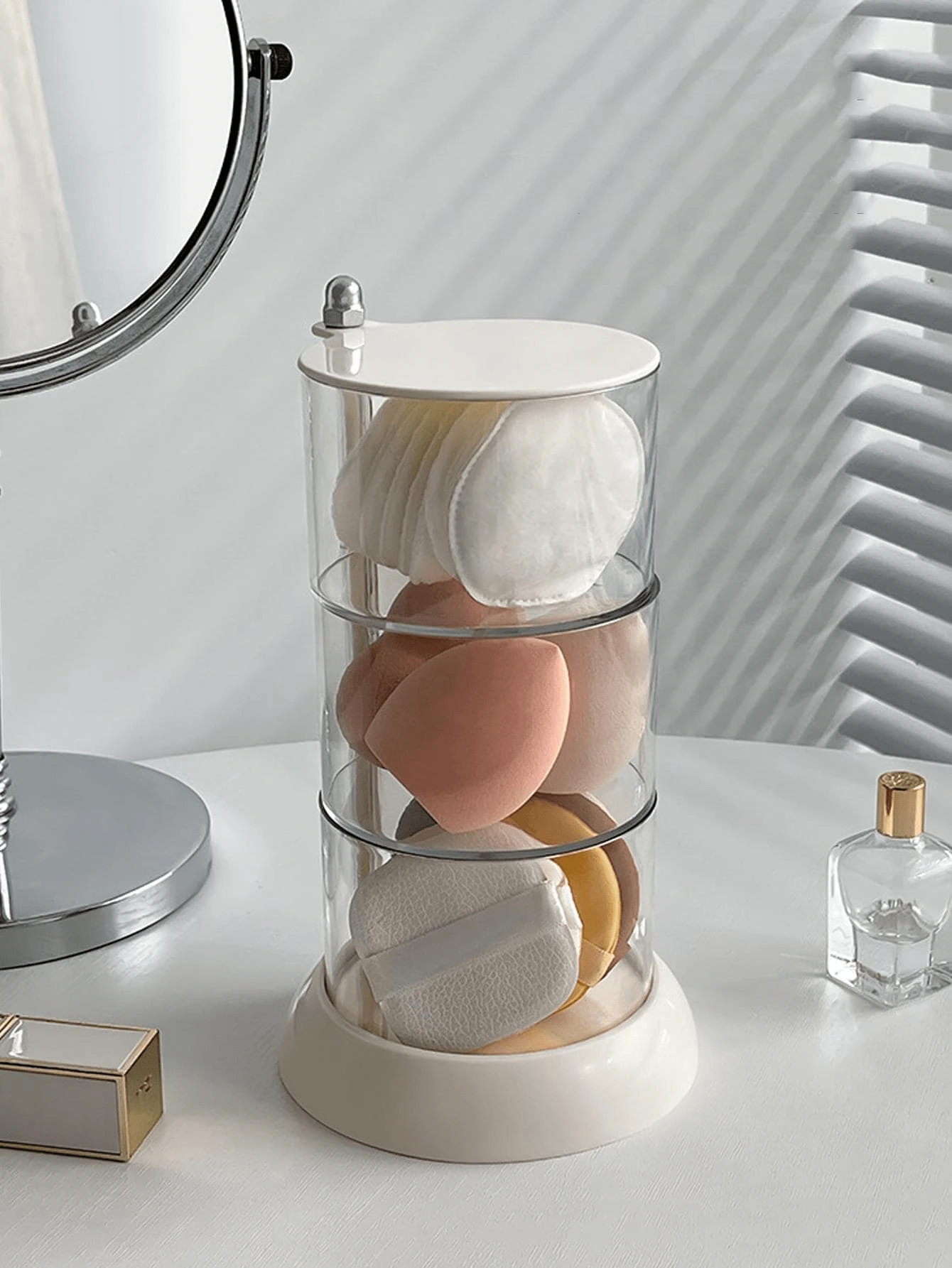 1pc Makeup Sponge Storage Box, Desktop Rotating Makeup Puff Holder To Prevent Dust,For Holiday Beach, Bathroom Collection, Bedroom Collection, Large Capacity